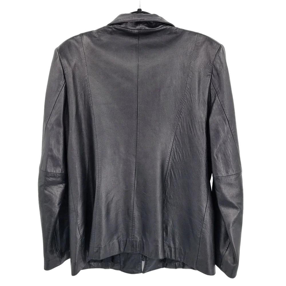 Vtg 90s Jones New York Buttery Leather Moto Blazer Jacket Coat L Black Zip Up‎